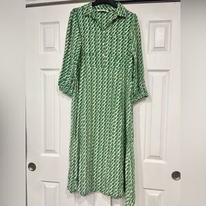 ZARA WOMEN GREEN WHITE DRESS SIZE LARGE
